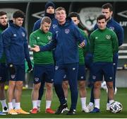 17 November 2020; Manager Stephen Kenny looks up to the weather during a Republic of Ireland training session at the FAI National Training Centre in Abbotstown, Dublin. Photo by Stephen McCarthy/Sportsfile