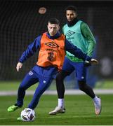 17 November 2020; Jack Byrne, left, and Cyrus Christie during a Republic of Ireland training session at the FAI National Training Centre in Abbotstown, Dublin. Photo by Stephen McCarthy/Sportsfile