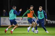 17 November 2020; Troy Parrott with Conor Hourihane, left, and Ronan Curtis, right, during a Republic of Ireland training session at the FAI National Training Centre in Abbotstown, Dublin. Photo by Stephen McCarthy/Sportsfile