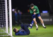 17 November 2020; Dara O'Shea, right, and Mark Travers during a Republic of Ireland training session at the FAI National Training Centre in Abbotstown, Dublin. Photo by Stephen McCarthy/Sportsfile