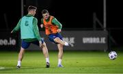 17 November 2020; Troy Parrott and Ciaran Clark, left, during a Republic of Ireland training session at the FAI National Training Centre in Abbotstown, Dublin. Photo by Stephen McCarthy/Sportsfile