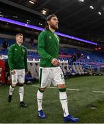 15 November 2020; Jeff Hendrick and James McClean, left, of Republic of Ireland prior to the UEFA Nations League B match between Wales and Republic of Ireland at Cardiff City Stadium in Cardiff, Wales. Photo by Stephen McCarthy/Sportsfile