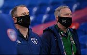 15 November 2020; Eoghan Walshe, left, and Alan Garnett, FAI logistics, during the UEFA Nations League B match between Wales and Republic of Ireland at Cardiff City Stadium in Cardiff, Wales. Photo by Stephen McCarthy/Sportsfile