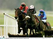 22 January 2004; Kilbeggan Lad, with Timmy Murphy up, right, jumps the last ahead of second place Watts Hill, with Gary Hutchinson up, on the way to winning the Aer Rianta Cork Airport Handicap Hurdle, Gowran Park, Co. Kilkenny. Picture credit; Matt Browne / SPORTSFILE *EDI*
