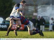 24 January 2004; Brendan O'connor, Cork Con, in action against Clontarf's Nial Carson. AIB All Ireland League 2003-2004, Division 1, Clontarf v Cork Constitution, Castle Avenue, Dublin. Picture credit; Pat Murphy / SPORTSFILE *EDI*