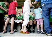 6 August 2003; Ireland's Keith Wood signs autographs for fans after an Irish rugby squad training session. Ireland rugby training, Dubarry Park, Athlone, Co. Westmeath. Picture credit; Brendan Moran / SPORTSFILE *EDI*