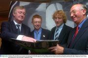 28 January 2004; The Minister for Arts, Sports and Tourism, John O'Donoghue, TD, left, with Ross Killian, second from left and Gerard Owens, both Sailing, and Pat O'Neill, right, Chairperson of the Irish Sports Council at an announcement of the Irish Sports Council funding in excess of 5.3 million euro to support high performance athletes preparing for the Olympic and Paralympic Games in Athens this summer. Conrad Hotel, Dublin Picture credit; David Maher / SPORTSFILE *EDI*