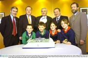 29 January 2004; An Taoiseach and President of the European Council, Bertie Ahern, TD, with, from left, Tyrone manager Mickey Harte, Brendan Murphy, Chief Executive, Allianz, Dublin manager Tommy Lyons, and Sean Kelly, President of the GAA, with some Cumann na mBunscoil school children at the launch of the Allianz National Football and Hurling Leagues 2004 which is the 12th year of Allianz's sponsorship of the Leagues. Allianz House, Burlington Road, Dublin. Picture credit; Brendan Moran / SPORTSFILE *EDI*