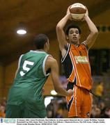 30 January 2004; Aaron Westbrooks, Dart Killester, in action against Shamrock Rovers' Lennie McMillan. National Basketball Cup 2004, Junior Men's Semi-Final, Dart Killester v Shamrock Rovers, The ESB Arena, Tallaght, Dublin. Picture credit; Brendan Moran / SPORTSFILE *EDI*