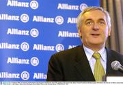 29 January 2004; An Taoiseach and President of the European Council, Bertie Ahern TD, speaking at the launch of the Allianz National Football and Hurling Leagues 2004 which is the 12th year of Allianz's sponsorship of the Leagues. Allianz House, Burlington Road, Dublin. Picture credit; Brendan Moran / SPORTSFILE *EDI*