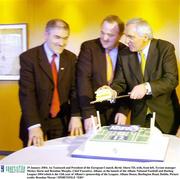 29 January 2004; An Taoiseach and President of the European Council, Bertie Ahern TD, with, from left, Tyrone manager Mickey Harte and Brendan Murphy, Chief Executive, Allianz, at the launch of the Allianz National Football and Hurling Leagues 2004 which is the 12th year of Allianz's sponsorship of the Leagues. Allianz House, Burlington Road, Dublin. Picture credit; Brendan Moran / SPORTSFILE *EDI*