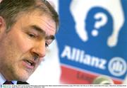 29 January 2004; Tyrone manager Mickey Harte at the launch of the Allianz National Football and Hurling Leagues 2004 which is the 12th year of Allianz's sponsorship of the Leagues. Allianz House, Burlington Road, Dublin. Picture credit; Brendan Moran / SPORTSFILE *EDI*