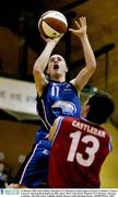 30 January 2004; Kevin Maher, Mardyke UCC Demons, in action against Westaro Castlebar's Tommy Canavan. National Basketball Cup 2004, Junior Men's Semi-Final, Mardyke UCC Demons v Westaro Castlebar, The ESB Arena, Tallaght, Dublin. Picture credit; Brendan Moran / SPORTSFILE *EDI*