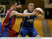 30 January 2004; Cathal O'Flaherty, Mardyke UCC Demons, in action against Westaro Castlebar's Daire Conway. National Basketball Cup 2004, Junior Men's Semi-Final, Mardyke UCC Demons v Westaro Castlebar, The ESB Arena, Tallaght, Dublin. Picture credit; Brendan Moran / SPORTSFILE *EDI*