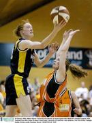 30 January 2004; Jillian Aherne, University of Limerick, in action against Dart Killester's Sinead Vaughan. ESB National Cup 2004, Senior Women's Semi-Final, University of Limerick v Dart Killester, The ESB Arena, Tallaght, Dublin. Picture credit; Brendan Moran / SPORTSFILE *EDI*