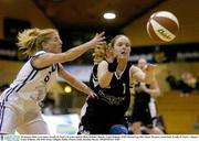 30 January 2004; Lynn Jones, Scruffy St. Paul's, in action against Olivia O'Reilly, Bausch & Lomb Wildcats. ESB National Cup 2004, Senior Women's Semi-Final, Scruffy St. Paul's v Bausch & Lomb Wildcats, The ESB Arena, Tallaght, Dublin. Picture credit; Brendan Moran / SPORTSFILE *EDI*