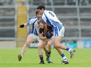 6 July 2013; Greg Higgins, Galway, in action against Tommy Prendergast, left, and Shane Ahearne, Waterford. GAA Football All-Ireland Senior Championship, Round 2, Galway v Waterford, Pearse Stadium, Salthill, Galway. Picture credit: Ray Ryan / SPORTSFILE