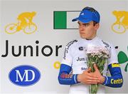 6 July 2013; Mark Downey, Nicolas Roche Performance Team - Standard Life, on the awards podium at the finish of Stage 5 on the 2013 Junior Tour of Ireland, Ennis - Cooraclare, Co. Clare. Picture credit: Stephen McMahon / SPORTSFILE