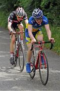 6 July 2013; Danny Bruton, Nicolas Roche Performance Team - Standard Life, leads breakaway companion Stephen Shanahan, Munster Sensa, during Stage 5 on the 2013 Junior Tour of Ireland, Ennis - Cooraclare, Co. Clare. Picture credit: Stephen McMahon / SPORTSFILE