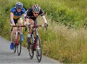 6 July 2013; Stephen Shanahan, Munster Sensa, leads breakaway companion Danny Bruton, Nicolas Roche Performance Team - Standard Life, during Stage 5 on the 2013 Junior Tour of Ireland, Ennis - Cooraclare, Co. Clare. Picture credit: Stephen McMahon / SPORTSFILE