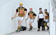 6 July 2013; Kilkenny captain Colin Fennelly leads his side out, followed by team-mates Tommy Walsh and Richie Hogan and kit man Dennis Rackard Coady. GAA Hurling All-Ireland Senior Championship, Phase II, Kilkenny v Tipperary, Nowlan Park, Kilkenny. Picture credit: Brendan Moran / SPORTSFILE