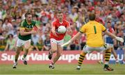 7 July 2013; Brian Hurley, Cork, in action against Marc O Se, left, and Kerry goalkeeper Brendan Kealy. Munster GAA Football Senior Championship Final, Kerry v Cork, Fitzgerald Stadium, Killarney, Co. Kerry. Picture credit: Diarmuid Greene / SPORTSFILE