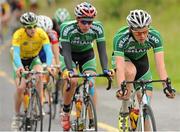 7 July 2013; Thomas Fallon, Ireland - Stena Line, leads his teammates Dylan Foley and overall race leader Eddie Dunbar during Stage 6 on the 2013 Junior Tour of Ireland, Ennis - Gallows Hill, Co. Clare. Picture credit: Stephen McMahon / SPORTSFILE