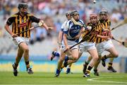 7 July 2013; Aidan Corby, Laois, in action against Jason Stanley, left, and Ciaran Wallace, right, Kilkenny. Electric Ireland Leinster GAA Hurling Minor Championship Final, Laois v Kilkenny, Croke Park, Dublin. Picture credit: David Maher / SPORTSFILE
