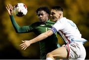 18 November 2020; Joshua Ogunfaolu-Kayode of Republic of Ireland in action against Seid Korac of Luxembourg during the UEFA European U21 Championship Qualifier match between Luxembourg and Republic of Ireland at Stade Henri-Dunant in Beggen, Luxembourg. Photo by Gerry Schmidt/Sportsfile