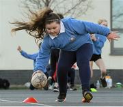 18 November 2020; Lexi Ni Dhuill in action during Leinster Rugby Kids training at Gaelscoil Moshíológ in Gorey, Wexford. Photo by Matt Browne/Sportsfile