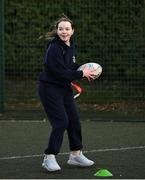 18 November 2020; Molly Hughes during a Leinster Rugby After School Pop Up Club at DCU in Dublin. Photo by Piaras Ó Mídheach/Sportsfile