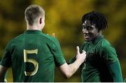18 November 2020; Joshua Ogunfaolu-Kayode of Republic of Ireland celebrates after scoring his side's first goal with team-mate Mark McGuinness, 5, during the UEFA European U21 Championship Qualifier match between Luxembourg and Republic of Ireland at Stade Henri-Dunant in Beggen, Luxembourg. Photo by Gerry Schmidt/Sportsfile