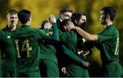 18 November 2020; Republic of Ireland players celebrate their side's first goal, scored by Joshua Ogunfaolu-Kayode, during the UEFA European U21 Championship Qualifier match between Luxembourg and Republic of Ireland at Stade Henri-Dunant in Beggen, Luxembourg. Photo by Gerry Schmidt/Sportsfile