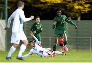 18 November 2020; Joshua Ogunfaolu-Kayode of Republic of Ireland in action against Timothe Rupil of Luxembourg during the UEFA European U21 Championship Qualifier match between Luxembourg and Republic of Ireland at Stade Henri-Dunant in Beggen, Luxembourg. Photo by Gerry Schmidt/Sportsfile