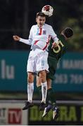 18 November 2020; Lucas Prudhomme of Luxembourg in action against Thomas O'Connor of Republic of Ireland during the UEFA European U21 Championship Qualifier match between Luxembourg and Republic of Ireland at Stade Henri-Dunant in Beggen, Luxembourg. Photo by Gerry Schmidt/Sportsfile