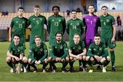 18 November 2020; The Republic of Ireland team, back row, from left, Thomas O'Connor, Mark McGuinness, Joshua Ogunfaolu-Kayode, Danny Mandroiu, Ed McGinty and Conor Masterson. Front row, from left, Danny McNamara, Connor Ronan, Zach Elbouzedi, Anthony Scully and Darragh Leahy ahead of the UEFA European U21 Championship Qualifier match between Luxembourg and Republic of Ireland at Stade Henri-Dunant in Beggen, Luxembourg. Photo by Gerry Schmidt/Sportsfile