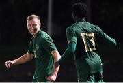18 November 2020; Jamie Lennon of Republic of Ireland celebrates after scoring his side's second goal with team-mate Joshua Ogunfaolu-Kayode, 13, during the UEFA European U21 Championship Qualifier match between Luxembourg and Republic of Ireland at Stade Henri-Dunant in Beggen, Luxembourg. Photo by Gerry Schmidt/Sportsfile