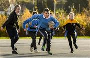 19 November 2020; Oisin Byrne in action during a Leinster Rugby kids training session at Gaelscoil Moshíológ in Gorey, Wexford. Photo by Matt Browne/Sportsfile