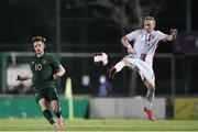 18 November 2020; Kenan Avdusinovic of Luxembourg and Connor Ronan of Republic of Ireland during the UEFA European U21 Championship Qualifier match between Luxembourg and Republic of Ireland at Stade Henri-Dunant in Beggen, Luxembourg. Photo by Gerry Schmidt/Sportsfile
