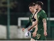 18 November 2020; William Ferry, right, and Connor Ronan of Republic of Ireland leave the pitch following the UEFA European U21 Championship Qualifier match between Luxembourg and Republic of Ireland at Stade Henri-Dunant in Beggen, Luxembourg. Photo by Gerry Schmidt/Sportsfile