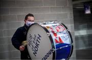 18 November 2020; Northern Ireland supporter Jamie Cloughan from Portadown plays a drum prior to the UEFA Nations League B match between Northern Ireland and Romania at the National Football Stadium at Windsor Park in Belfast. Photo by David Fitzgerald/Sportsfile