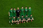 18 November 2020; Republic of Ireland team, back row, from left, Kevin Long, Conor Hourihane, Darren Randolph, Shane Duffy, Dara O'Shea and Ronan Curtis. Front row, from left, James Collins, Jason Knight, Ryan Manning, Robbie Brady and Daryl Horgan ahead of the UEFA Nations League B match between Republic of Ireland and Bulgaria at the Aviva Stadium in Dublin. Photo by Eóin Noonan/Sportsfile