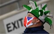 18 November 2020; A Northern Ireland supporter prior to the UEFA Nations League B match between Northern Ireland and Romania at the National Football Stadium at Windsor Park in Belfast. Photo by David Fitzgerald/Sportsfile