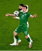 18 November 2020; Jason Knight of Republic of Ireland in action against Dimitar Iliev of Bulgaria during the UEFA Nations League B match between Republic of Ireland and Bulgaria at the Aviva Stadium in Dublin. Photo by Eóin Noonan/Sportsfile