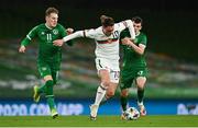 18 November 2020; Bozhidar Kraev of Bulgaria is tackled by Ronan Curtis, left, and Jason Knight of Republic of Ireland during the UEFA Nations League B match between Republic of Ireland and Bulgaria at the Aviva Stadium in Dublin. Photo by Sam Barnes/Sportsfile