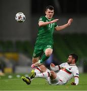 18 November 2020; Jason Knight of Republic of Ireland is tackled by Aleksandar Vasilev of Bulgaria during the UEFA Nations League B match between Republic of Ireland and Bulgaria at the Aviva Stadium in Dublin. Photo by Stephen McCarthy/Sportsfile