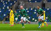 18 November 2020; Liam Boyce of Northern Ireland celebrates after scoring his side's first goal during the UEFA Nations League B match between Northern Ireland and Romania in the National Football Stadium at Windsor Park in Belfast. Photo by David Fitzgerald/Sportsfile