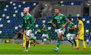 18 November 2020; Liam Boyce of Northern Ireland celebrates after scoring his side's first goal during the UEFA Nations League B match between Northern Ireland and Romania in the National Football Stadium at Windsor Park in Belfast. Photo by David Fitzgerald/Sportsfile