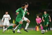 18 November 2020; Cyrus Christie of Republic of Ireland in action against Birsent Karagaren of Bulgaria during the UEFA Nations League B match between Republic of Ireland and Bulgaria at the Aviva Stadium in Dublin. Photo by Sam Barnes/Sportsfile