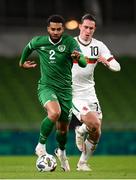 18 November 2020; Cyrus Christie of Republic of Ireland and Bozhidar Kraev of Bulgaria during the UEFA Nations League B match between Republic of Ireland and Bulgaria at the Aviva Stadium in Dublin. Photo by Stephen McCarthy/Sportsfile